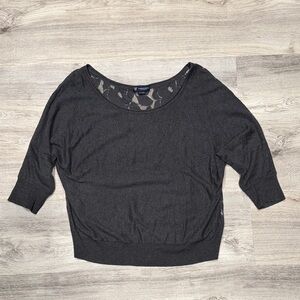 Women's American Eagle Outfitters Charcoal Lace Back 3/4 Sleeve Sweater